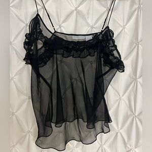 Sheer ruffle lined neckline top